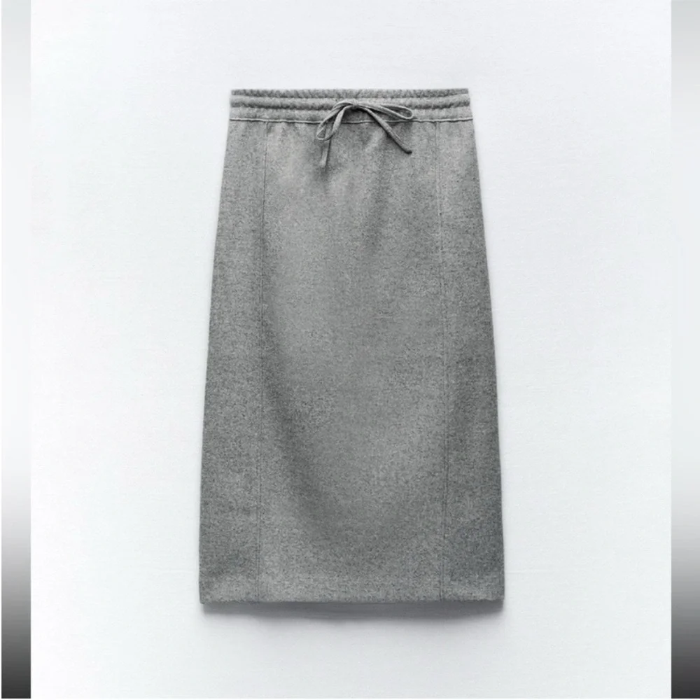 Zara, Mid-Gray, STRAIGHT FELT TEXTURE SKIRT, Large
